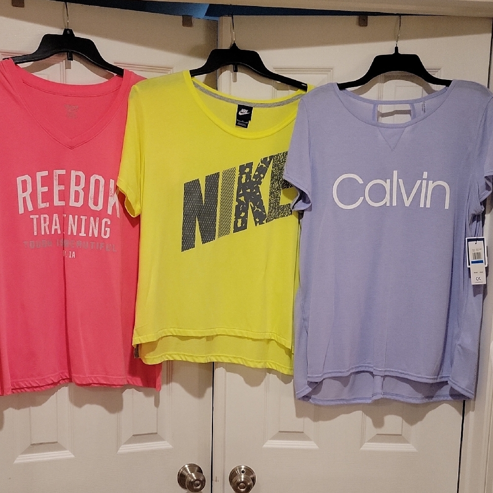 Reebok Pink Tee, Nike Yellow Tee, Calvin Purple Tee